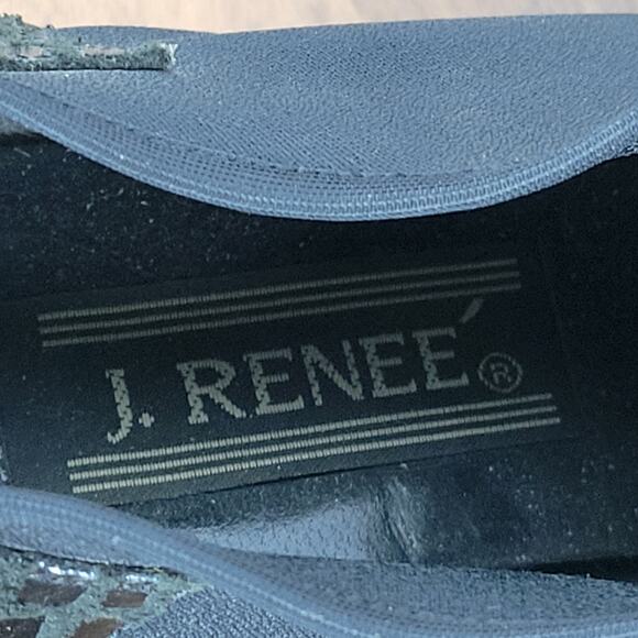 J Renee Women's Shoes 7 Black Leather Reptile Embossed Slip On Block Heel Bootie - Picture 12 of 16